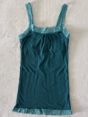 Y2K American Eagle Teal Ribbed Lace Trim Camisole Medium